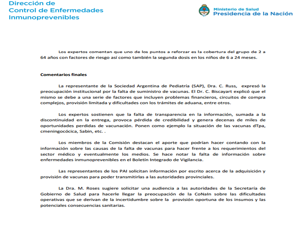 acta de la ComisiÃ³n Nacional de Inmunizaciones (CoNaIn)
