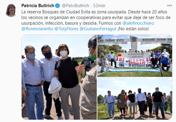 Patricia Bullrich denunció una toma de tierras en la reserva Bosques de Ciudad  Evita POLÍTICA El Intransigente