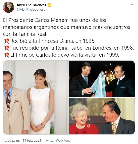 Carlos Menem, uno de los mandatarios argentinos que más encuentros tuvo con  la familia real CELEBRITIES El Intransigente