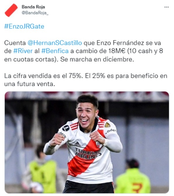 Acuerdo entre River y Benfica por Enzo Fernández: ¿cuándo se va?
