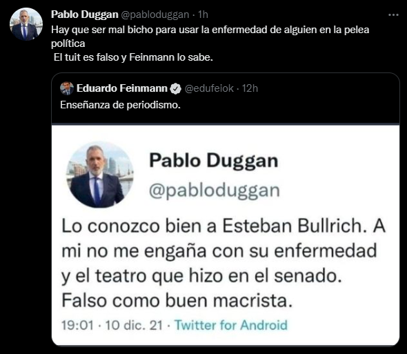 Denuncian a Eduardo Feinmann por publicar fake news sobre Pablo Duggan