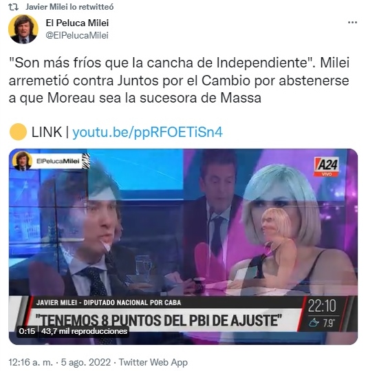 Indignación en Independiente por los dichos de Javier Milei