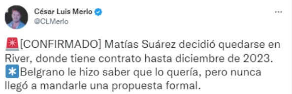 «Decidió»: Matías Suárez le comunicó a River en dónde jugará en el 2023