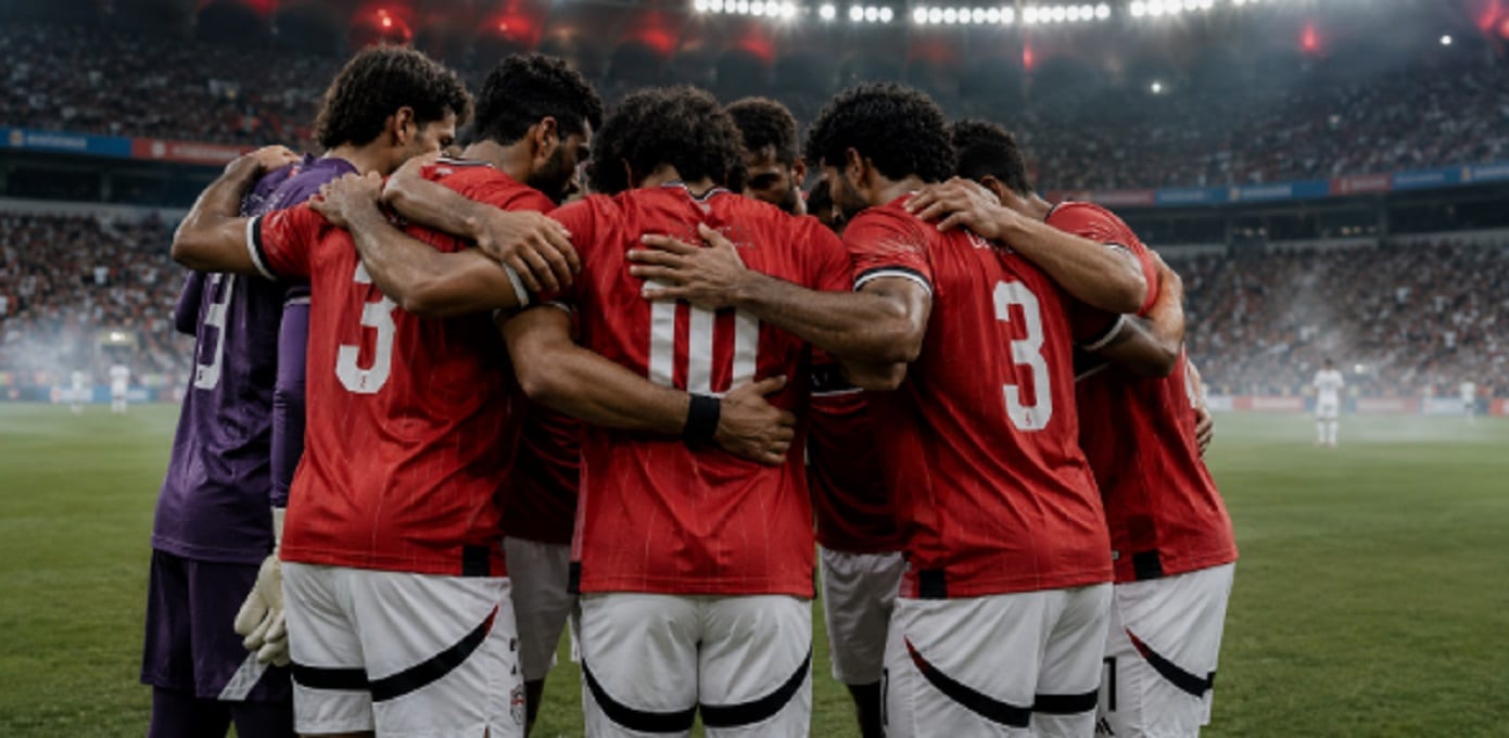 Equipo de fútbol reunido en círculo antes del partido en el estadio